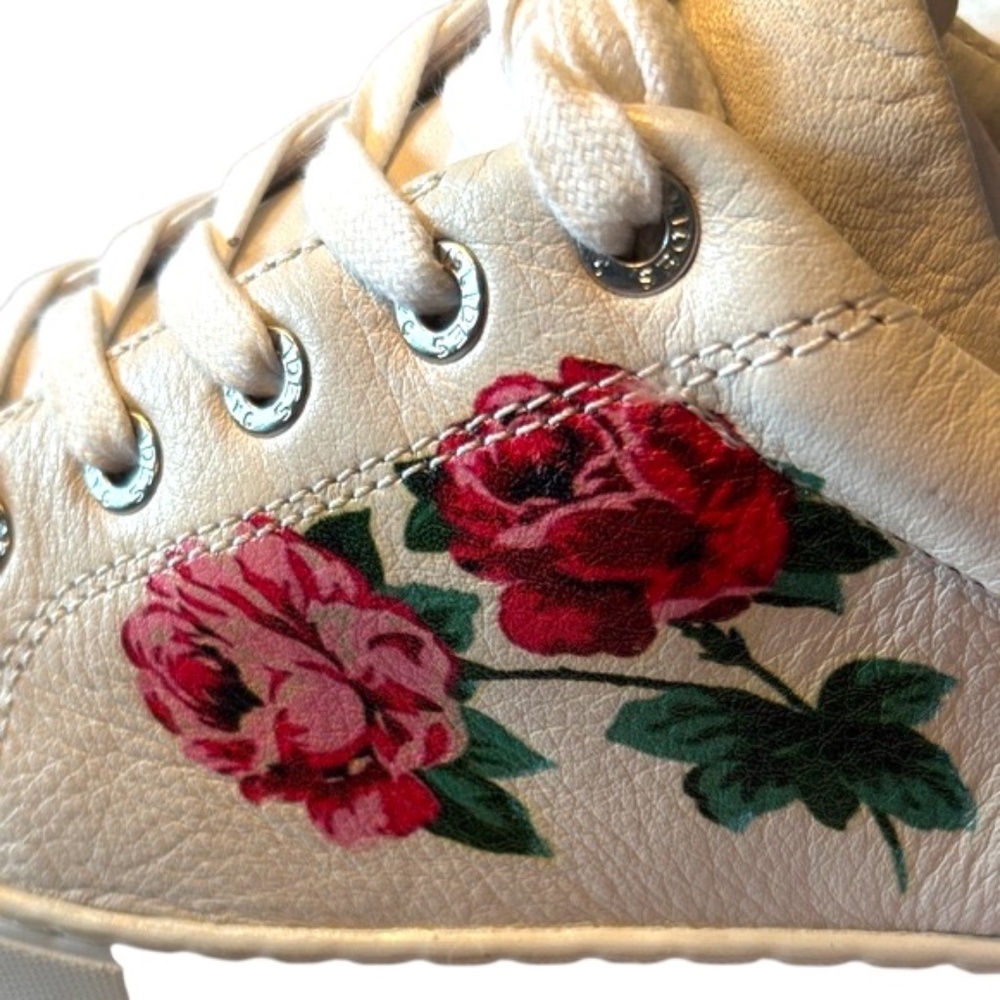 NWOT-J Slides Cream Sneakers with Red Floral Embroidery - Picture 13 of 14